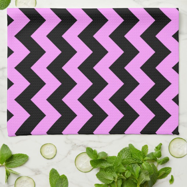 Pink and Black Zigzag Kitchen Towel (Folded)