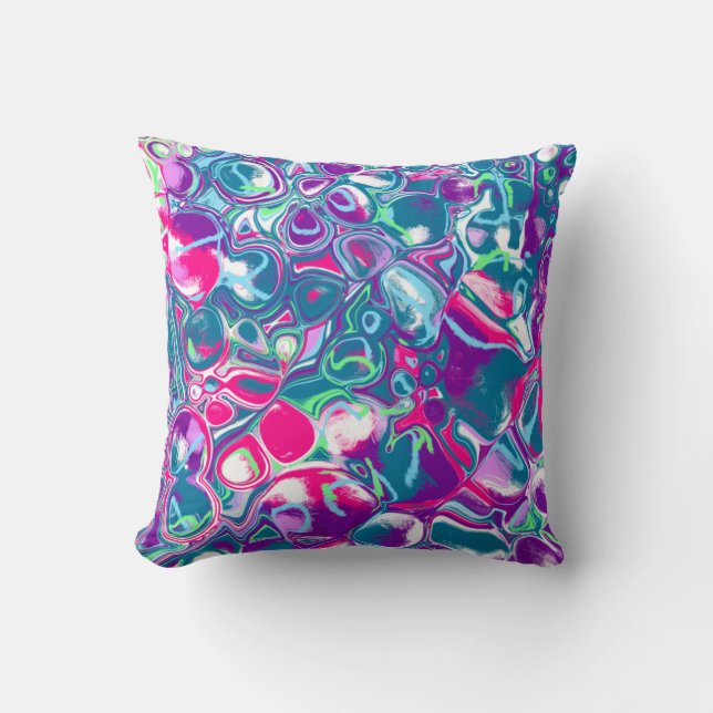 Pink and Blue Abstract Fluid Art Throw Pillow (Front)