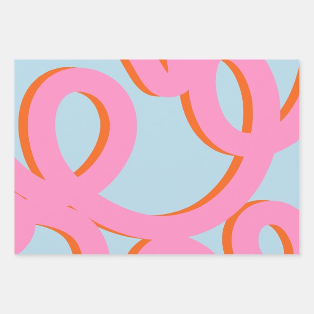 Pink And Blue Abstract Lines Wrapping Paper Sheet (Front)