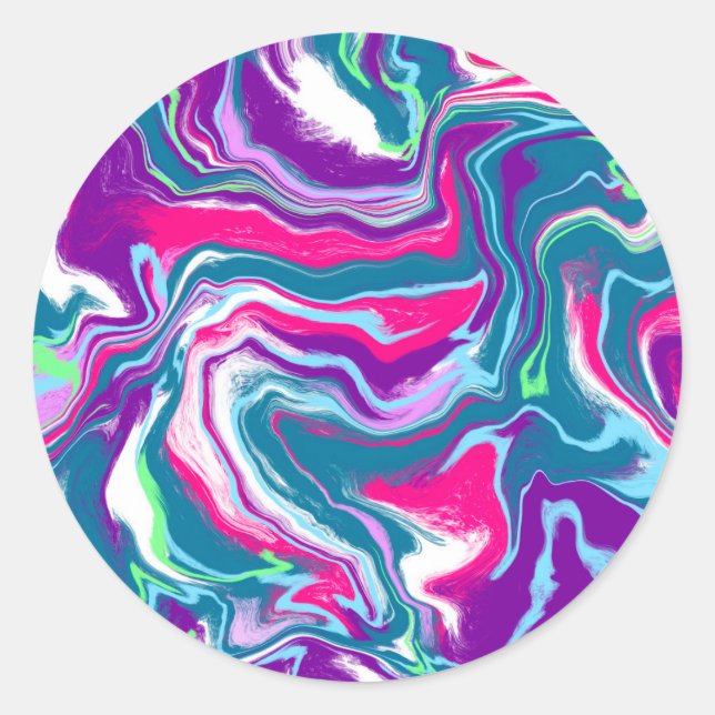 Pink and Blue Abstract Marble Fluid Art   Classic Round Sticker (Front)