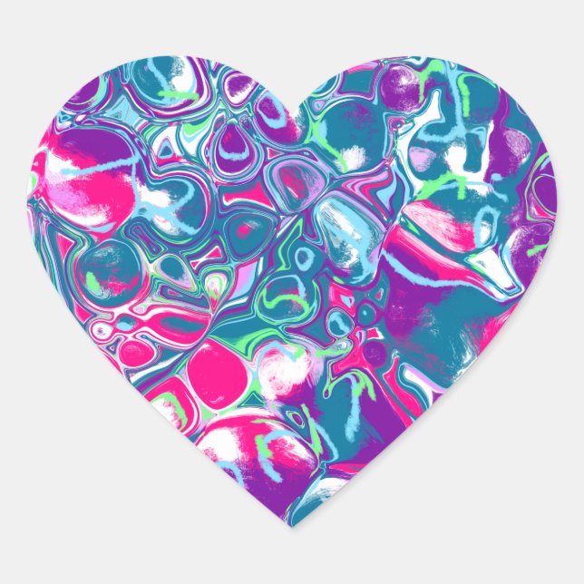 Pink and Blue Abstract Marble Fluid Art     Heart Sticker (Front)
