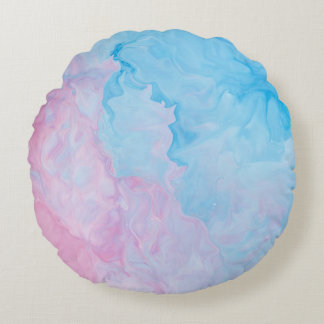 PINK AND BLUE ABSTRACT PAINTING ROUND PILLOW