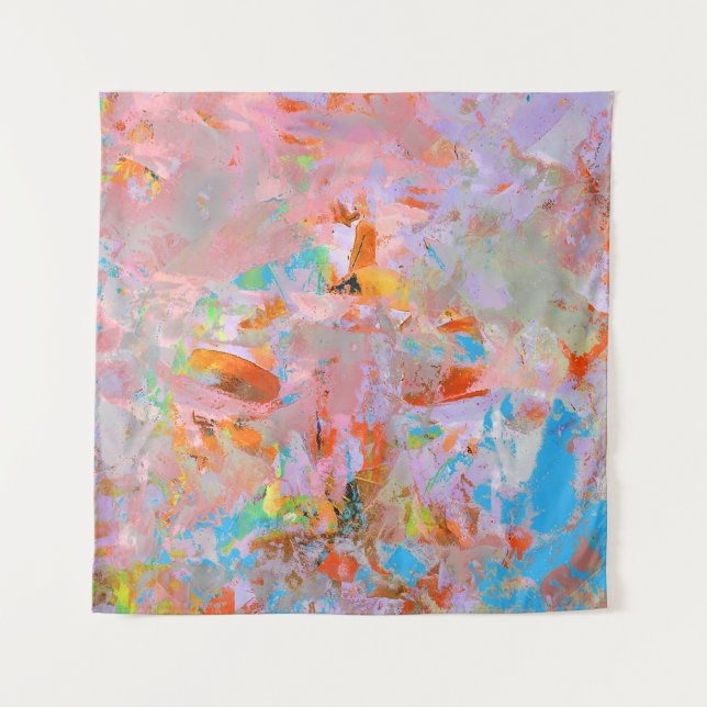 PINK AND BLUE ABSTRACT PAINTING TAPESTRY (Front)