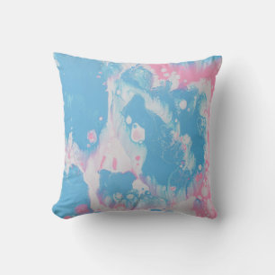 PINK AND BLUE ABSTRACT PAINTING THROW PILLOW