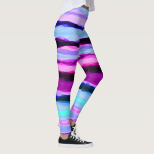 Pink and Blue Abstract Stripes Leggings