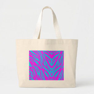 Pink and Blue Abstract Zebra Large Tote Bag