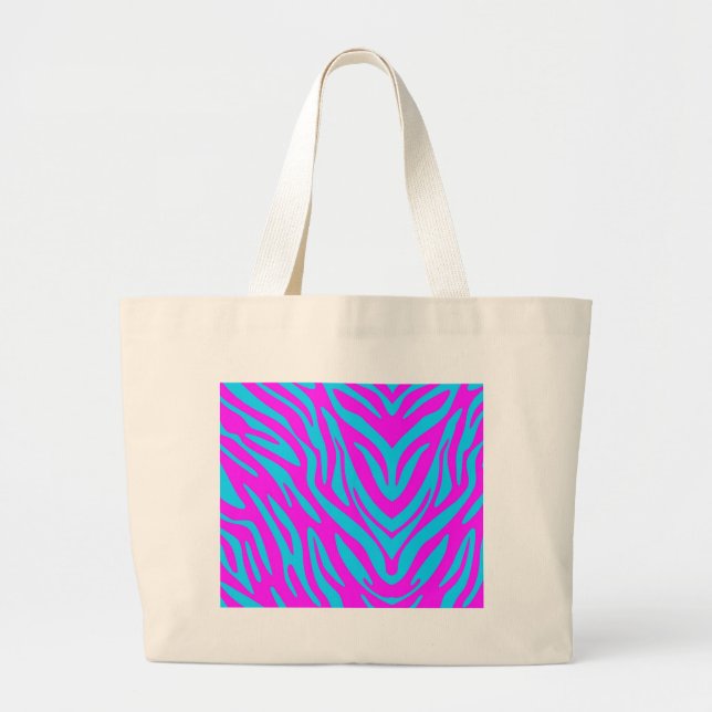Pink and Blue Abstract Zebra Large Tote Bag (Front)