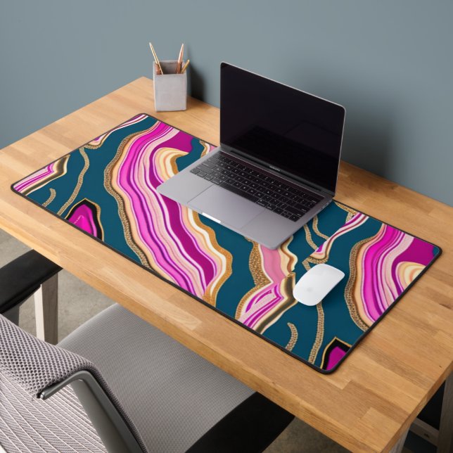 Pink and blue agate pattern desk mat (Office 2)