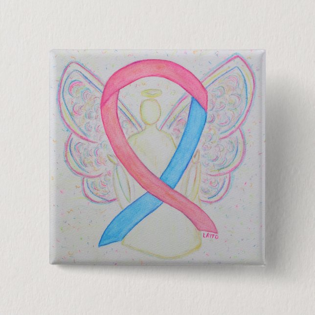 Pink and Blue Angel Awareness Ribbon Custom Pins (Front)