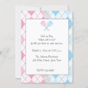 Pink and Blue Argyle Gender Reveal Invitation