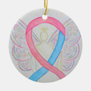Pink and Blue Awareness Ribbon Angel Art Ornaments