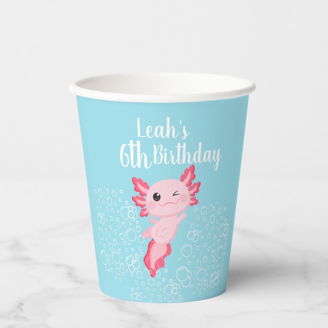 Pink and Blue Axolotl Birthday Party Paper cup (Front)