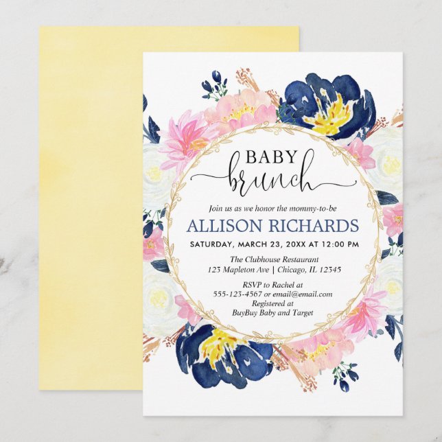 Pink and blue baby brunch shower, gender neutral invitation (Front/Back)