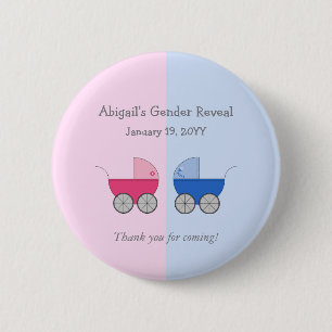 Pink and Blue Baby Carriage Gender Reveal Shower 2 Inch Round Button