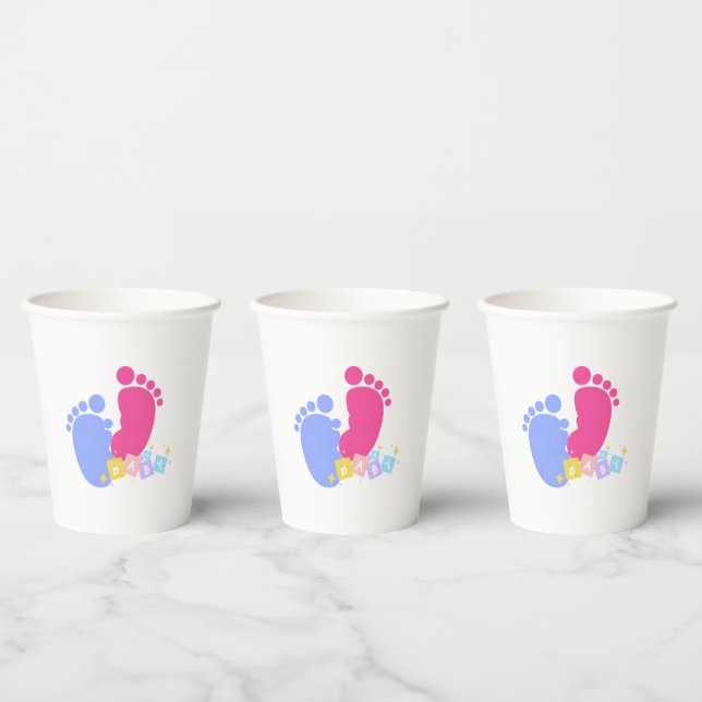 Pink and Blue Baby Footprints Paper Cups (Multi)