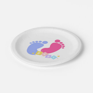 Pink and Blue Baby Footprints Paper Plate