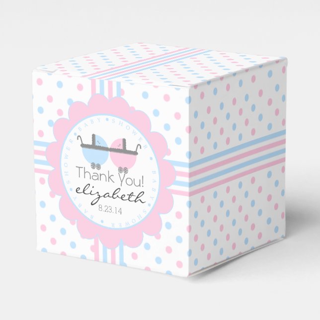 Pink and Blue Baby Shower Favor Box (Front Side)