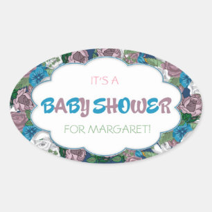 Pink and Blue Baby Shower Oval Sticker