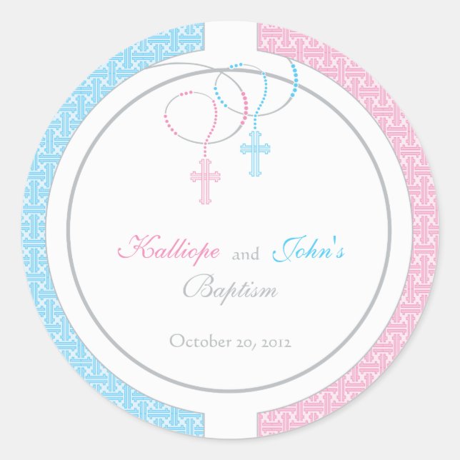 Pink and Blue Baptism Favour Sticker (Front)