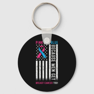 Pink And Blue Because Men Get Breast Cancer Too Us Keychain