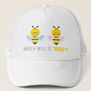 Pink and Blue Bees Gender Reveal Baby Shower Trucker Hat