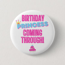 Pink and Blue Birthday Princess Pin Badge 