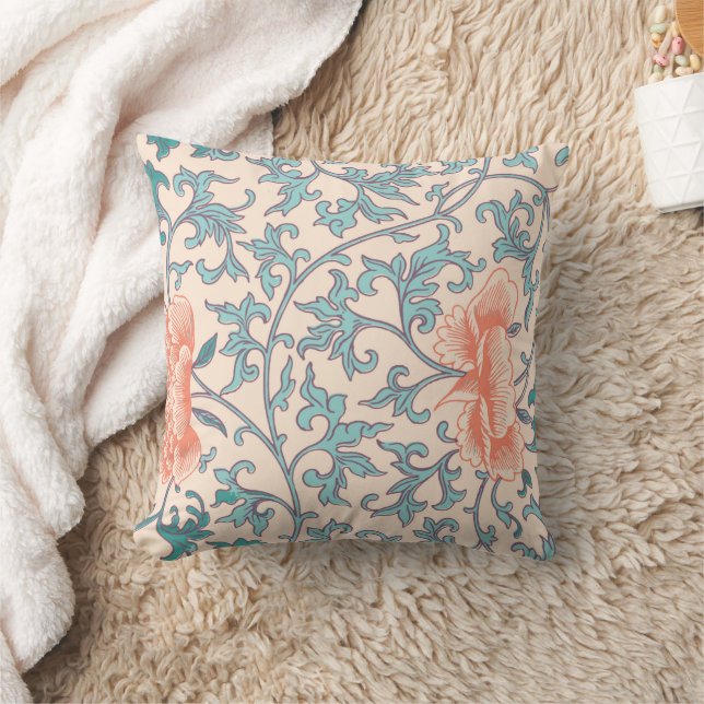 Pink and blue boho floral pattern throw pillow (Blanket)