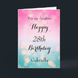 Pink and Blue Bokeh 28th Birthday Card<br><div class="desc">A pretty bokeh blue and pink 28th birthday card for daughter,  granddaughter,  niece,  etc. The front of this modern 28th birthday can be easily personalized with her name. The inside card message can also be personalized. This would make a great birthday keepsake for her twenty eighth birthday.</div>