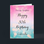 Pink and Blue Bokeh 30th Birthday Card<br><div class="desc">A pretty bokeh blue and pink 30th birthday card for sister,  friend,  daughter,  etc. The front of this modern 30th birthday can be easily personalized with her name. The inside card message can also be personalized. This would make a great birthday keepsake for her thirtieth birthday.</div>
