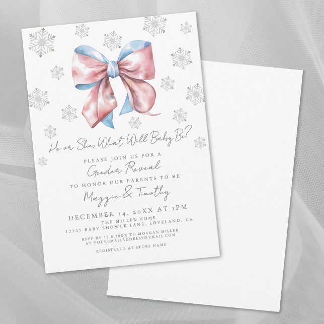 Pink And Blue Bow Gender Reveal Invitation (Pink And Blue Bow Gender Reveal Invitation)