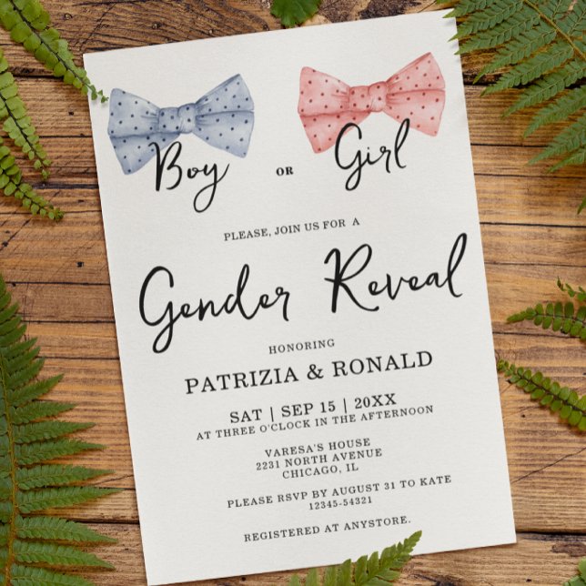 Pink and Blue Bows Gender Reveal Party  Invitation (Creator Uploaded)