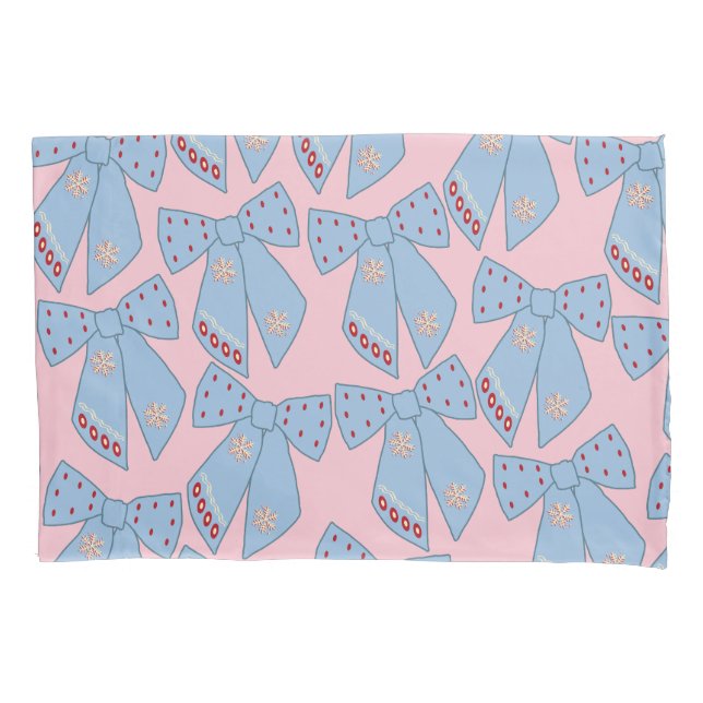 Pink And Blue Bows Pillowcase (Front)