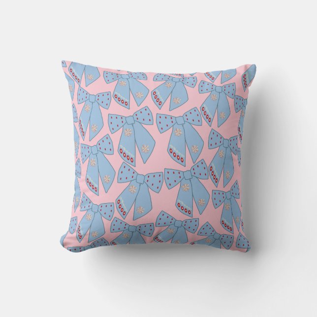 Pink And Blue Bows Throw Pillow (Front)