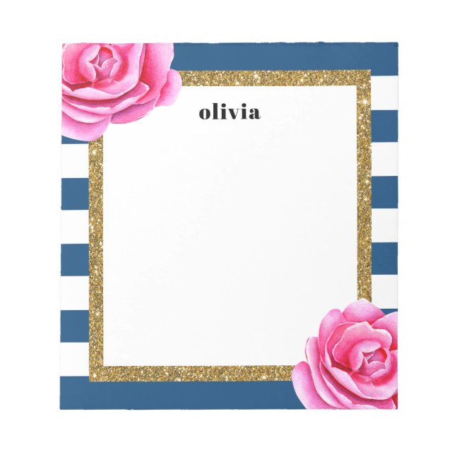 Pink and Blue Bright Flower Personalized Notepad (Front)