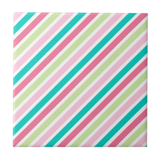 Pink and Blue Bright Stripes Tile (Front)