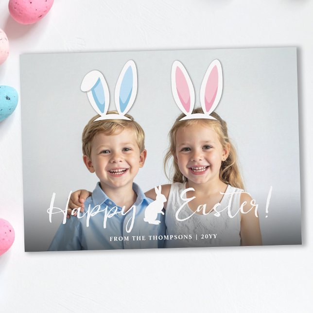 Pink And Blue Bunny Ears Easter Photo Overlay Card (Creator Uploaded)
