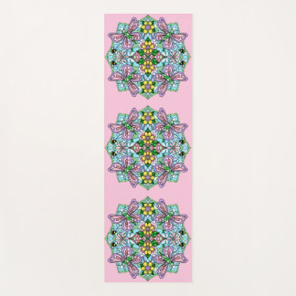 Pink and Blue Butterflies and Flowers Mandala Yoga Mat