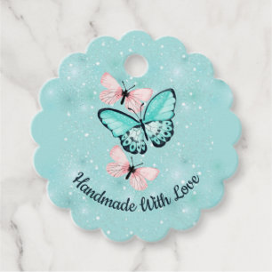 Pink and Blue Butterflies, Handmade with Love Favour Tags