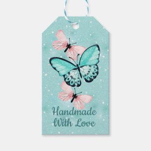 Pink and Blue Butterflies " Handmade With Love" Gift Tags
