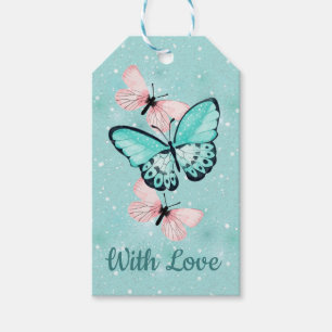 Pink and Blue Butterflies "With Love" Gift Tags