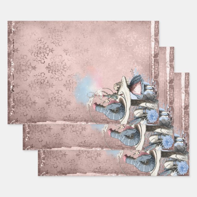 Pink and Blue Caterpillar Alice in Wonderland Wrapping Paper Sheet (Set)