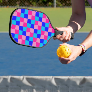 Pink and Blue Checkered Print Pickleball Paddle