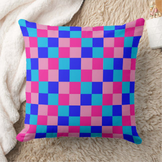 Pink and Blue Checkered Print Throw Pillow