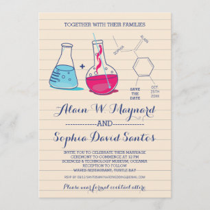Pink and Blue Chemistry Wedding Photo Invites