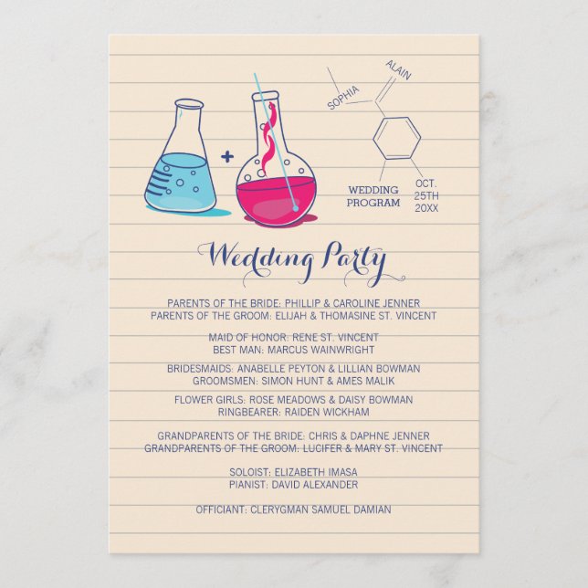 Pink and Blue Chemistry Wedding Programs (Front)