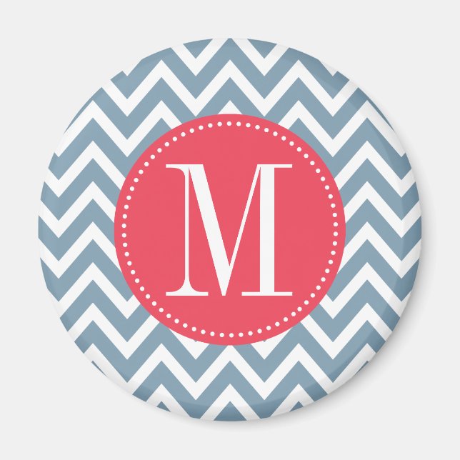 Pink and Blue Chevron Custom Monogram Magnet (Front)