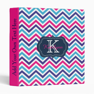 Pink and Blue Chevron Personalized Monogram Binder