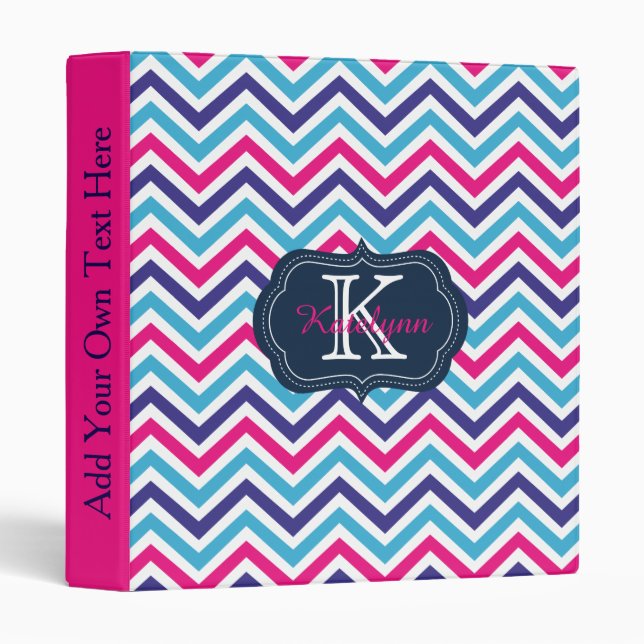 Pink and Blue Chevron Personalized Monogram Binder (Front/Spine)