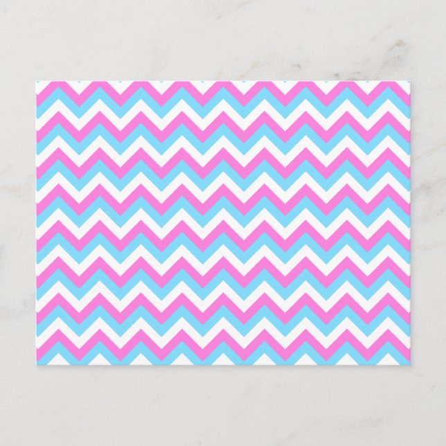 Pink and Blue Chevron Zig Zag Stripes. Postcard (Front)