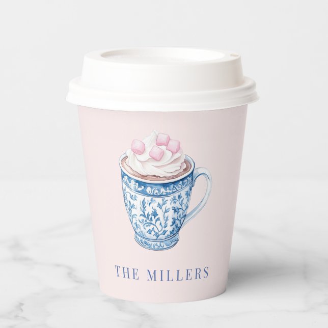 Pink and Blue Chinoiserie Hot Cocoa Mug Paper Cups (Front)